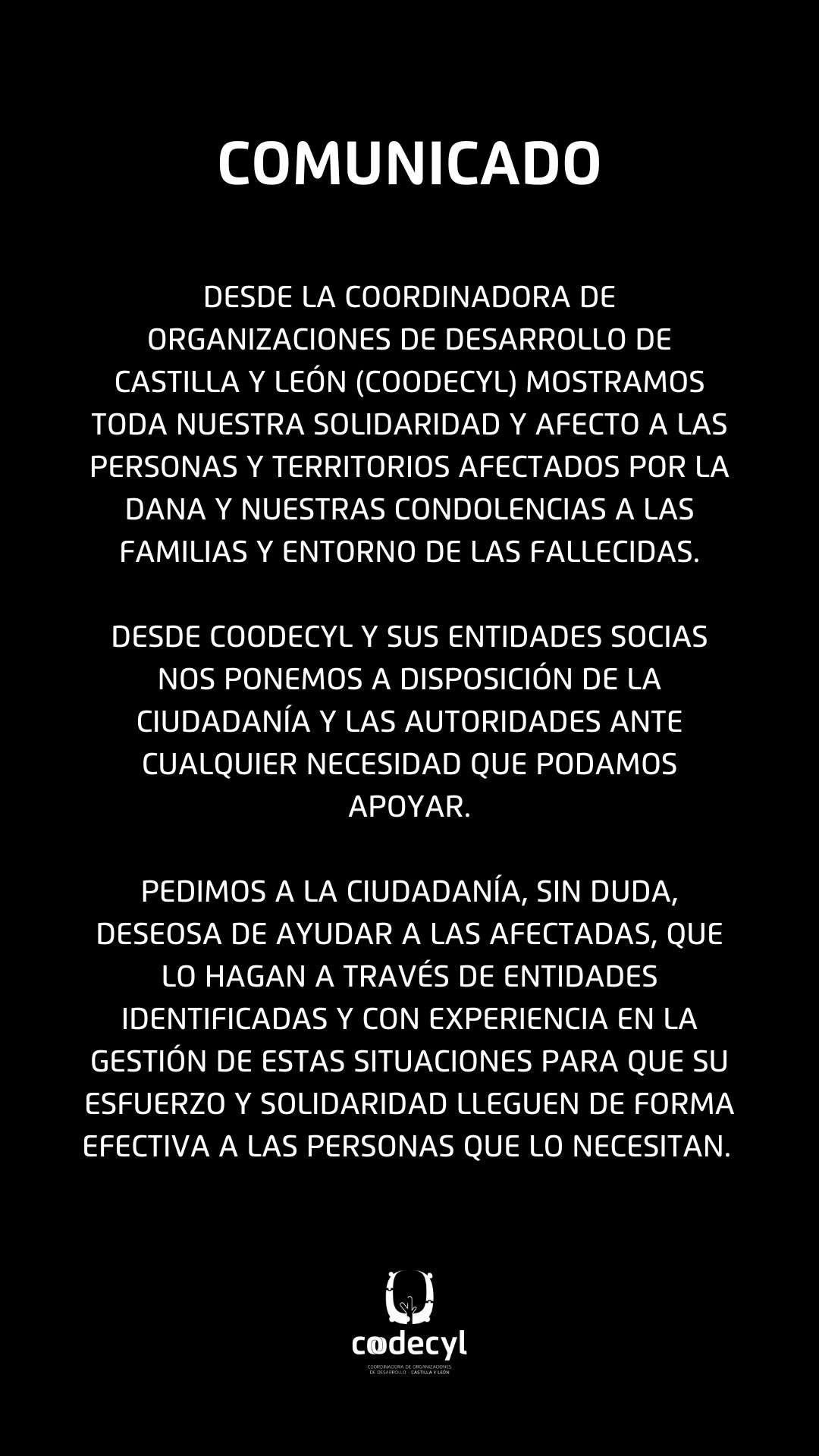 Comunicado Coodecyl - Solidaridad con las personas afectadas por la DANA